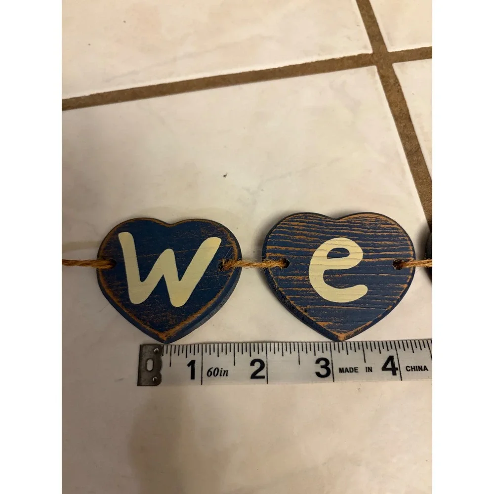 Rustic Wooden Welcome Heart Garland Distressed Navy Blue Farmhouse Wall Decor